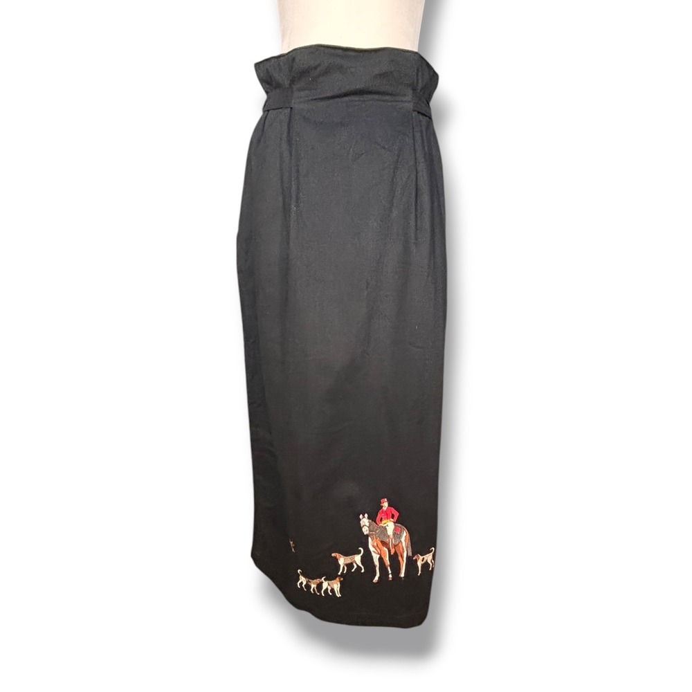 Vintage The Eagle's Eye Equestrian Fox Hunt Embroidered High Waist Maxi Skirt